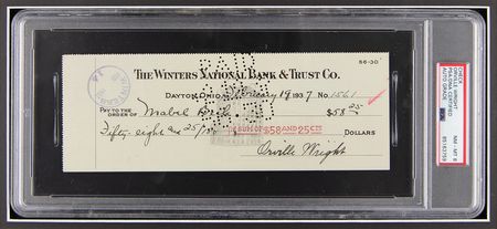 Lot #1132 Orville Wright Signed Check - PSA NM-MT 8 - Image 2
