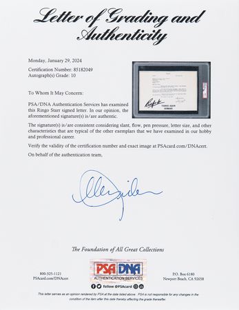 Lot #1186 Beatles: Ringo Starr Signature - PSA GEM MT 10 - Image 3