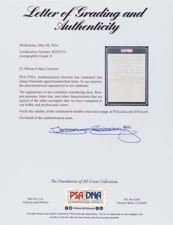 Lot #1235 James Naismith Autograph Letter Signed - PSA NM-MT 8 - Image 3