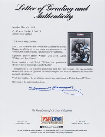 Lot #1220 Happy Days Signed Photograph - PSA MINT 9 - Image 2