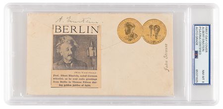Lot #1065 Albert Einstein Signed 'Light's Golden Jubilee' Air Mail Cover - PSA NM-MT 8 - Image 1