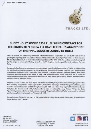 Lot #1172 Buddy Holly and Norman Petty Signed Publishing Contract for 'I Know I?ll Have the Blues Again' - PSA NM-MT 8 - Image 3
