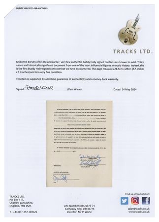 Lot #1172 Buddy Holly and Norman Petty Signed Publishing Contract for 'I Know I?ll Have the Blues Again' - PSA NM-MT 8 - Image 4