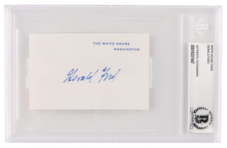 Lot #1022 Gerald Ford Signed Mock White House Card