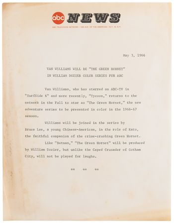 Lot #1224 Green Hornet: Bruce Lee and Van Williams Original 'Type I' Photograph - Image 2