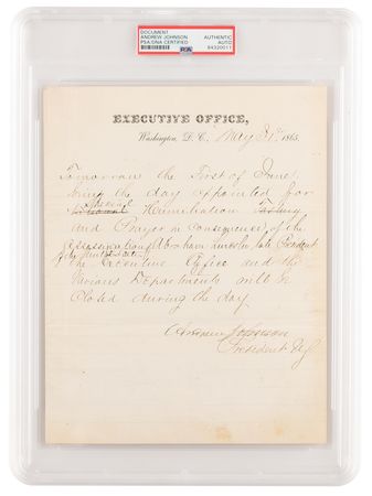 Lot #1008 Andrew Johnson Document Signed as President, Honoring the Late Abraham Lincoln - Image 1