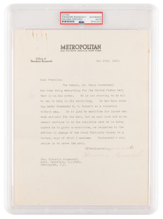 Lot #1040 Theodore Roosevelt Typed Letter Signed to Franklin D. Roosevelt, Signed 