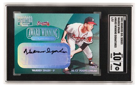 Lot #1254 2001 Donruss Signature Series Warren Spahn Award Winning Signatures (#01/57) SGC NM 7/Auto 10 - Image 1