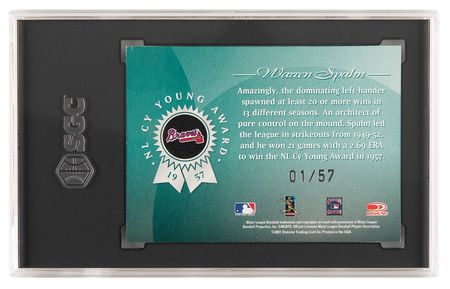 Lot #1254 2001 Donruss Signature Series Warren Spahn Award Winning Signatures (#01/57) SGC NM 7/Auto 10 - Image 2