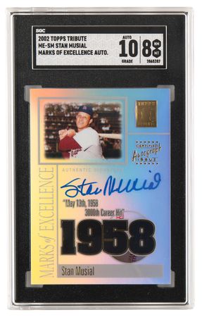 Lot #1255 2002 Topps Tribute Marks of Excellence Stan Musial Autograph SGC NM-MT 8/Auto 10 - Image 1
