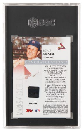 Lot #1255 2002 Topps Tribute Marks of Excellence Stan Musial Autograph SGC NM-MT 8/Auto 10 - Image 2