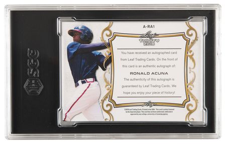 Lot #1264 2018 Leaf Trinity Platinum Spectrum Ronald Acuna Jr. Autograph (#7/25) SGC MT+ 9.5/Auto 10 - Image 2