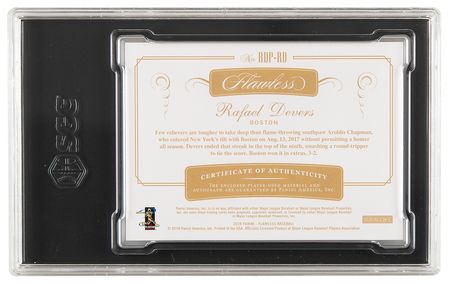 Lot #1266 2018 Panini Flawless Ruby Rafael Devers Rookie Dual Patch Autograph (#11/20) SGC MT 9/Auto 10 - Image 2