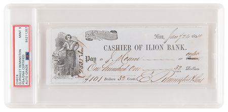 Lot #1102 Eliphalet Remington Signed Check - PSA