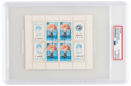 Lot #1142 Jack Swigert Signed Stamp Block