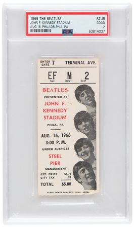 Lot #1297 Beatles 1966 John F. Kennedy Stadium Philadelphia Ticket Stub - PSA GOOD 2 - Image 1