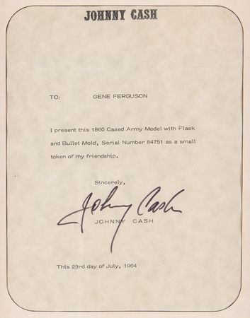 Lot #4040 Johnny Cash Cased Civil War Colt Model 1860 Army Revolver Presented to Gene Ferguson of Columbia Records - Image 3
