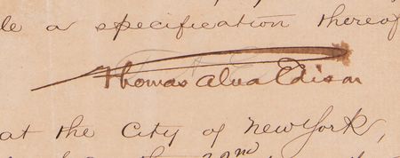 Lot #4013 Thomas Edison Document Signed for Light Bulb Patent: 