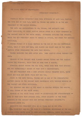 Lot #4026 World War II Teletype Archive with Model 15 Printer, Covering FDR's Death, Japan's Surrender, and the Atomic Bomb - Image 2