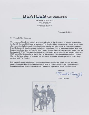 Lot #4042 Beatles Signed 1963 Program Page - Dezo Hoffman's Classic 'Collarless Suits' Portrait - Image 5