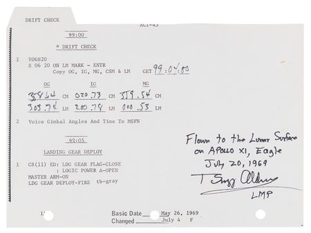 Lot #4051 Apollo 11 Lunar Surface Flown LM Prep Checklist with In-Flight Annotations by CDR Neil Armstrong Prior to the First Moon Landing – From the Private Collection of Buzz Aldrin - Image 2