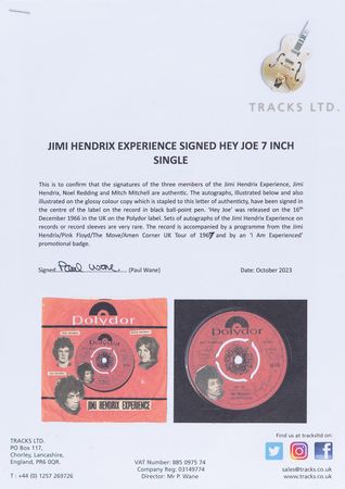Lot #4044 Jimi Hendrix Experience Rare Signed 45 RPM Single - 'Hey Joe' - Image 5