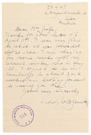 Lot #4017 Ludwig Wittgenstein Autograph Letter Signed to Piero Sraffa, Who Inspired the 'Philosophical Investigations' - Image 1