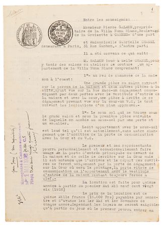 Lot #4049 Coco Chanel Rare Document Signed for Cannes Couture Workshop Lease - Image 1