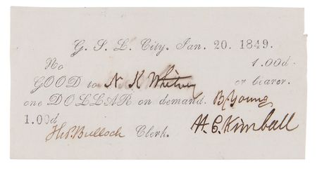 Lot #4006 Brigham Young Rare Complete Set of Signed 1849 Mormon Currency 'White Notes' - Image 2