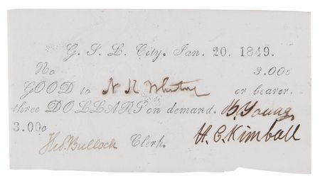 Lot #4006 Brigham Young Rare Complete Set of Signed 1849 Mormon Currency 'White Notes' - Image 3
