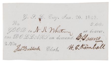 Lot #4006 Brigham Young Rare Complete Set of Signed 1849 Mormon Currency 'White Notes' - Image 4