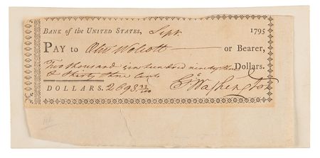 Lot #4001 George Washington Excessively Rare Check Signed as President, Filled Out by Treasury Secretary Oliver Wolcott Jr. - PSA MINT 10 - Image 1