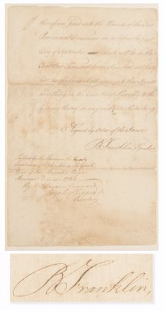 Lot #117 Benjamin Franklin Document Signed (1764) - Approving Funds for the Commissioners for Indian Affairs - Image 1