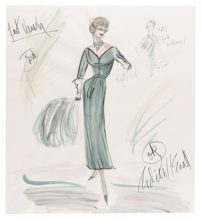 Lot #692 Edith Head Signed Original Costume Sketch for Sophia Loren in Houseboat - Image 1