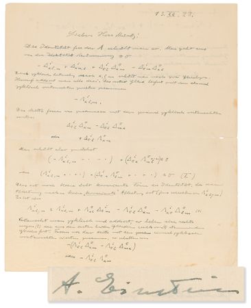 Lot #135 Albert Einstein Autograph Letter Signed, with Equations Related to His Work on Unified Field Theory - Image 1