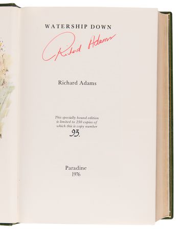 Lot #405 Richard Adams Signed Book - Watership Down (Ltd. Ed. #93/250) - With Original Watercolor by John Lawrence - Image 4