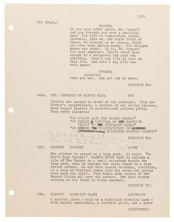Lot #435 Ayn Rand Hand-Annotated Pages (3) from Her Screenplay for 'The Fountainhead' - Image 2