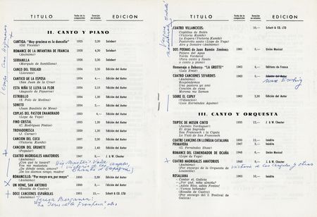 Lot #560 Joaquin Rodrigo Annotated and Signed Catalog - Image 3