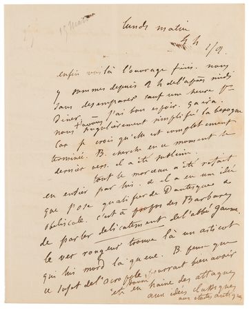 Lot #418 Gustave Flaubert Autograph Letter Signed on Writing with Bouilhet: 