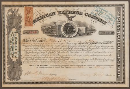 Lot #254 Henry Wells and William Fargo Signed American Express Company Stock Certificate - Image 1