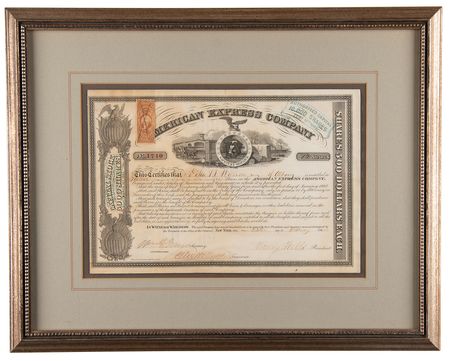 Lot #254 Henry Wells and William Fargo Signed American Express Company Stock Certificate - Image 2