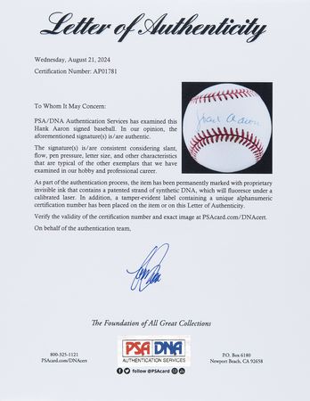 Lot #890 Hank Aaron Signed Baseball - Image 2