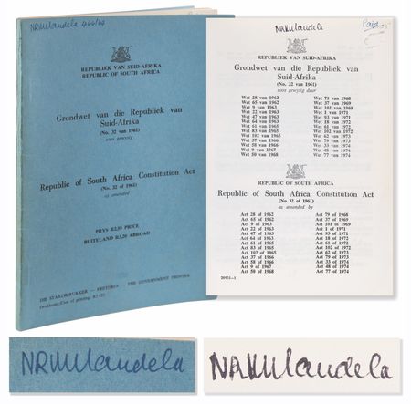 Lot #196 Nelson Mandela's Twice-Signed Republic of South Africa Constitution Booklet - Image 1