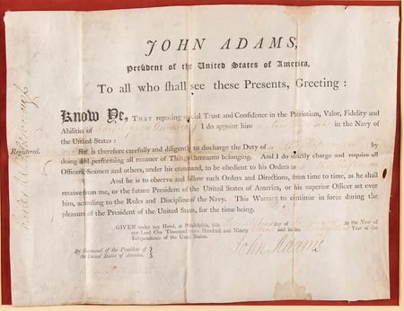 Lot #3 John Adams Naval Document Signed as President - Image 2