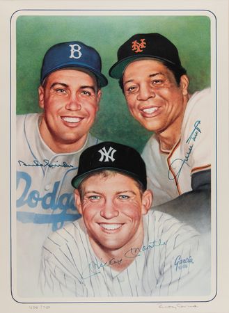 Lot #908 Mickey Mantle, Willie Mays, and Duke Snider Multi-Signed Limited Edition Print - Image 1