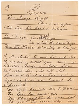 Lot #143 James Younger Twice-Signed Autograph Letter and Handwritten Poem - 