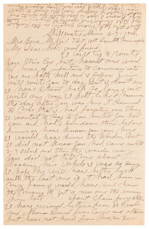 Lot #142 Cole Younger Autograph Letter Signed from Minnesota State Prison - Image 1