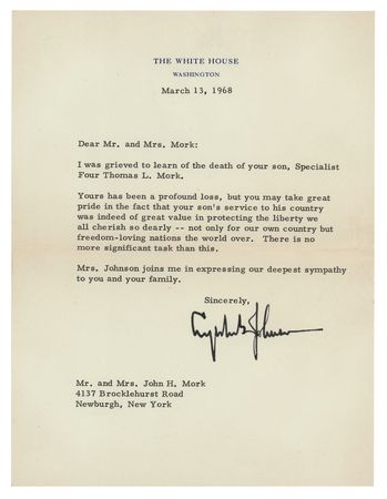 Lot #68 President Lyndon B. Johnson Sends