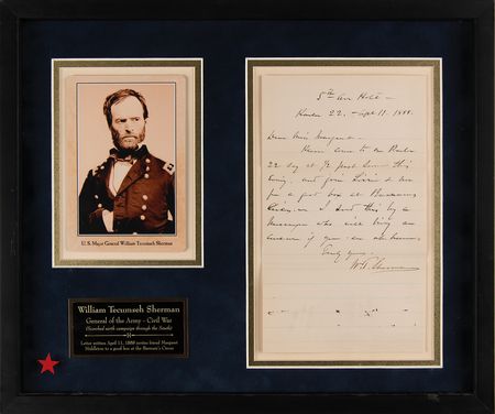 Lot #274 William T. Sherman Autograph Letter Signed, Inviting a Friend to a 