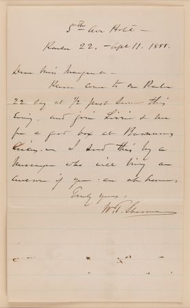Lot #274 William T. Sherman Autograph Letter Signed, Inviting a Friend to a 